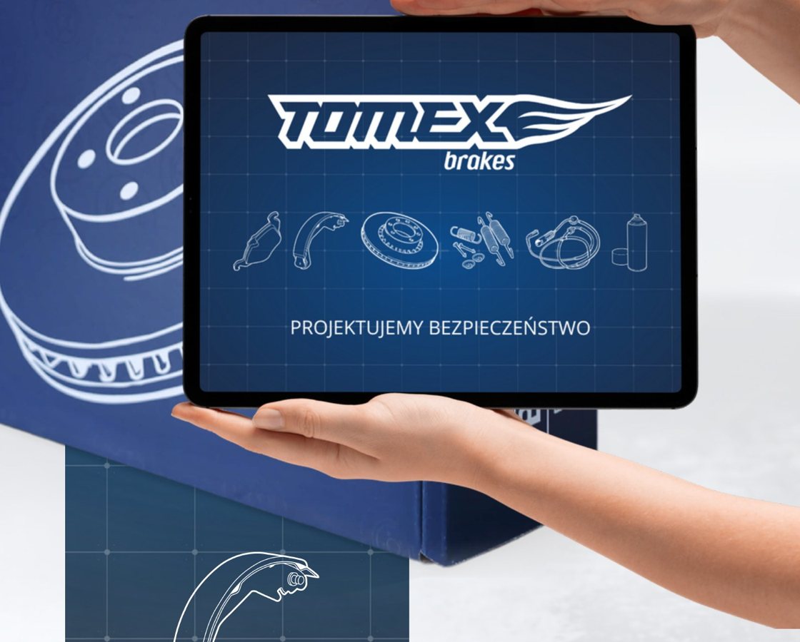 Spójne zastosowania systemu wizualnego marki Tomex Brakes
