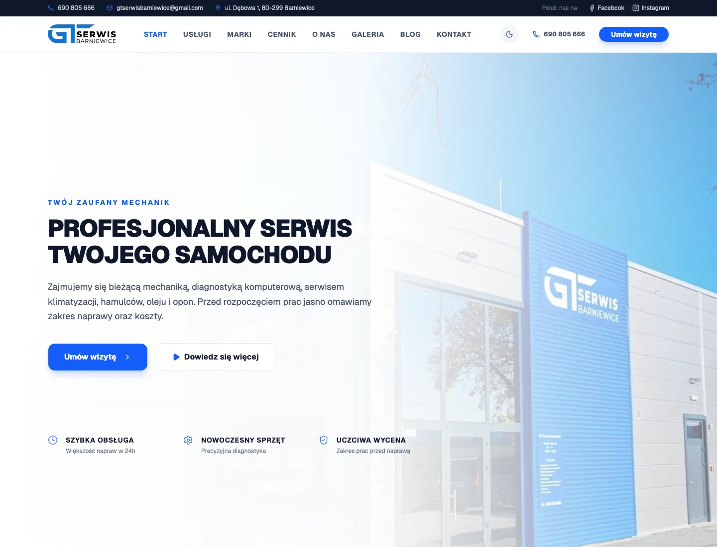 GT Serwis Barniewice — strona WWW — ekran realizacji KTB Media