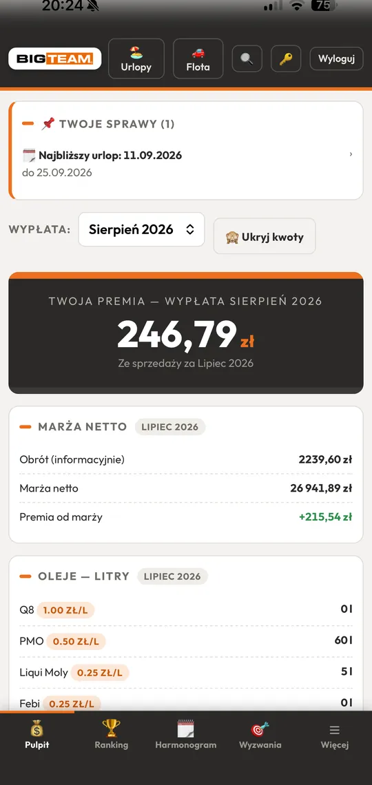 MójTeam — ekran realizacji KTB Media